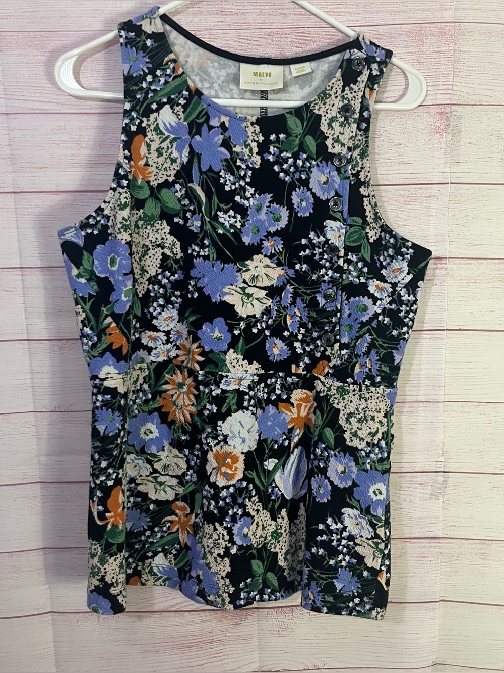 Maeve by Anthropologie Brenner Floral Peplum Side Button Tank Top Size Large